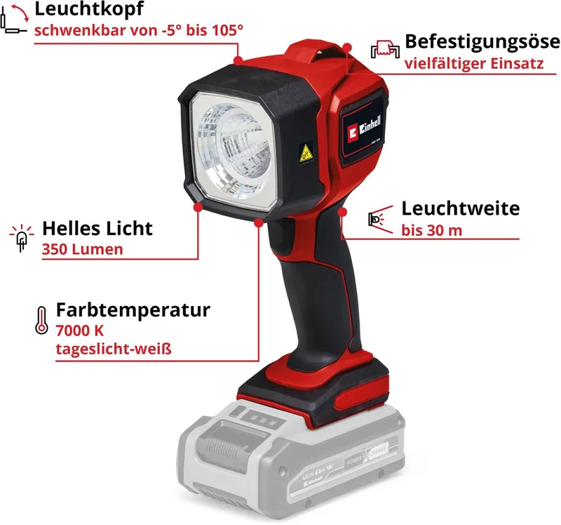 Accu Lamp TC-CL 18/350 Li Solo - Power X-Change - 18 V/Li-ion - 350 lm - 7000 K - 1 LED - Excl. accu en lader von Einhell, Rot – Produktbild 2 von 5