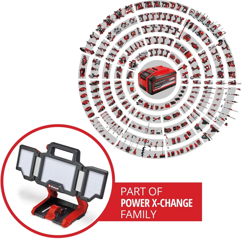 Accu Lamp TP-CL 18/3000 Li Solo - Power X-Change - 18 V/Li-ion - 3000 lm - 5700 K - 60 LED's - 270° lichtbereik - Excl. accu en lader de Einhell, Rouge – image du produit 3 sur 5