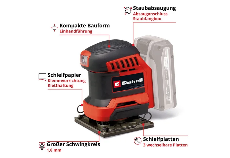 Accu Multischuurmachine TE-OS 18/113 3X Li Solo - Power X-Change - 18 V/Li-ion - 3 verwisselbare koppen - Max Schuuroppervlak: 150 x 150 x 100 mm - Excl. accu en lader by Einhell – product image 4 of 5