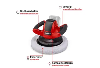 Accu Polijstmachine CE-CB 18/254 Li Solo - Power X-Change - 18 V/Li-Ion - 2.500 t/min - Ø254 mm - Incl. 2x Polijstdoek (1x textiel, 1x synthetisch) - Excl. accu en lader van Einhell – productafbeelding 3 van 5