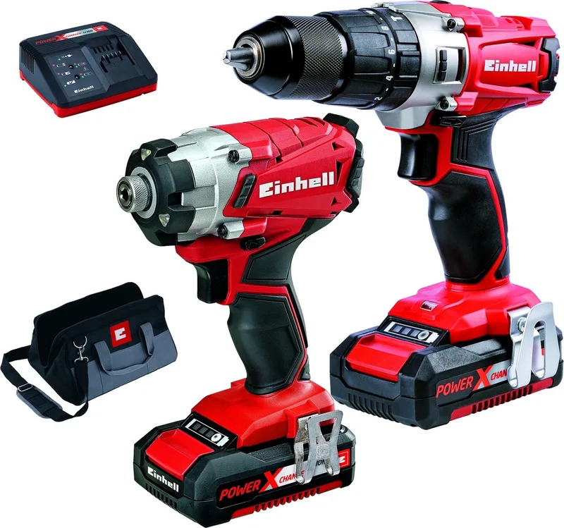 Accu Power Tool Kit TE-TK 18 Li Kit - Power X-Change - 18 V/Li-ion - Accu Klopboormachine/Accu Slagschroefmachine - Incl. 2x 2.0 Ah Accu en lader de Einhell – image du produit