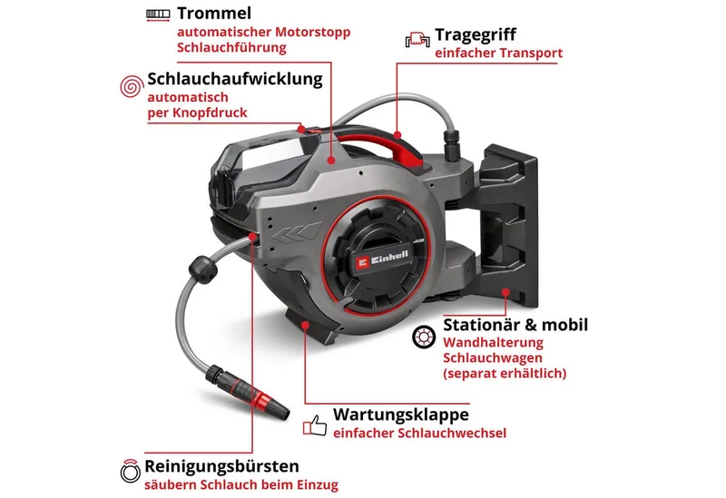 Accu Slanghaspel GE-HR 18/30-1 Li Solo - Power X-Change - 18 V/Li-ion - 30 meter + 1,5 meter - Automatisch slang oprollen - 180° Draaibaar - Excl. accu en lader fra Einhell – produktbillede 4 af 5