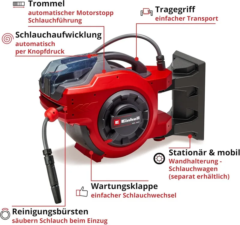 Einhell 4173770 GE-HR 18/30 Li-Solo Dévidoir 540 mm 1/2 pouce 1 pc(s) rouge de Einhell, Rouge – image du produit 2 sur 5