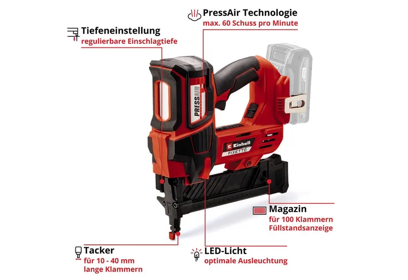 Accu Tacker FIXETTO 18/38 S Li Solo - Power X-Change - 18V/Li-ion - Max. 60 schoten per minuut - Incl. 500 nieten - Excl. Accu en lader van Einhell – productafbeelding 3 van 5