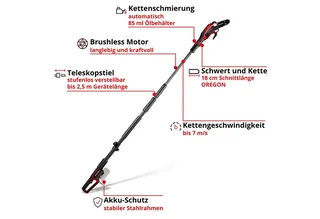 Accu Telescopische Kettingzaag GP-LC 18/20 Li T BL Solo - Power X-Change - 18 V/Li-ion - Zwaardlengte: 20 cm - Max. Zaaglengte: 18 cm - Kettingsnelheid: 7 m/s - Verlengbaar tot 250 cm - Excl. Accu en lader de Einhell – image du produit 3 sur 5