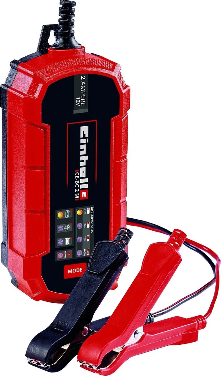 Acculader CE-BC 2 M - Laadvoltage: 12 V - Max. Laadstroom: 2 A - Accu's van min. 3 tot max. 60 Ah - Druppellaadfunctie - Geschikt voor Gel, AGM, Onderhoudsvrije loodzuur accu's van Einhell – productafbeelding