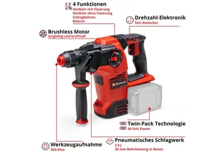 Akku-Bohrhammer TP-HD 36/30 Li BL +4 - Solo, ohne Akku und Ladegerät von Einhell, Rot – Produktbild 2 von 5