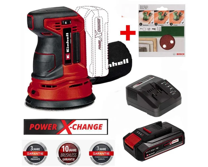 Akku-Exzenterschleifer Exzenterschleifer TE-RS 18V +2.5 Ah Akku + Extra 6tlg Schleifblattset de Einhell – image du produit 3 sur 5