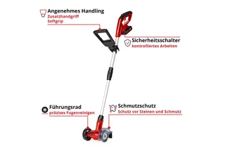 Akku-Fugenbürste GC-CC 18 Li Kit, 10 cm Bürstendurchmesser, inkl. Akku 18V/2,0 Ah, Ladegerät, Stahl- und Nylonbürste von Einhell, Rot – Produktbild 3 von 5