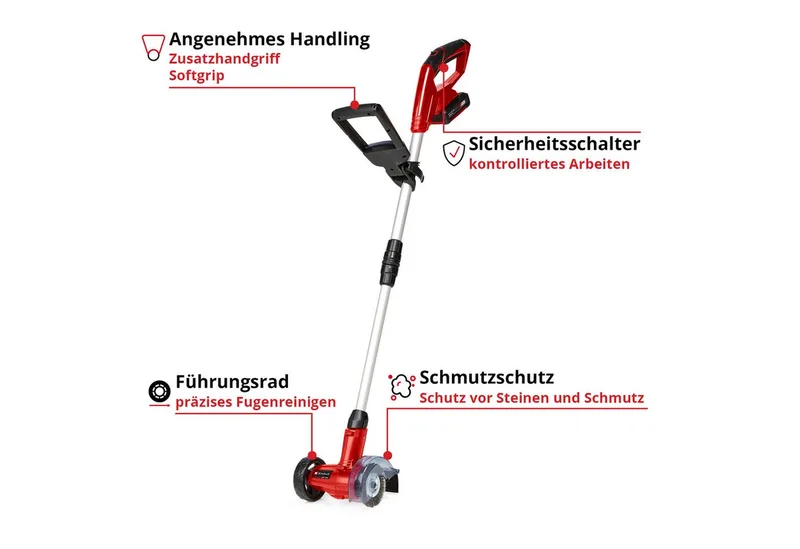 Akku-Fugenbürste GC-CC 18 Li Kit, 10 cm Bürstendurchmesser, inkl. Akku 18V/2,0 Ah, Ladegerät, Stahl- und Nylonbürste von Einhell, Rot – Produktbild 3 von 5
