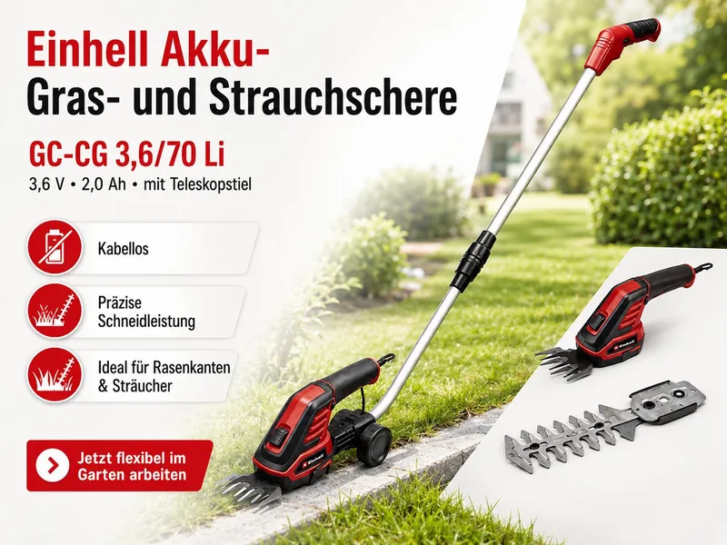 Akku-Gras- und Strauchscherenset Strauchschere GC-CG 3,6/70 Li 3,6 V, 2,0 AhTelestkopstiel by Einhell – product image 2 of 4