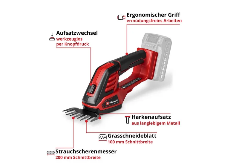 Akku-Grasschere GE- CG 18/100 Li - 3 in 1-Solo, ohne Akku und Ladegerät de Einhell, Rouge, Noir – image du produit 3 sur 5