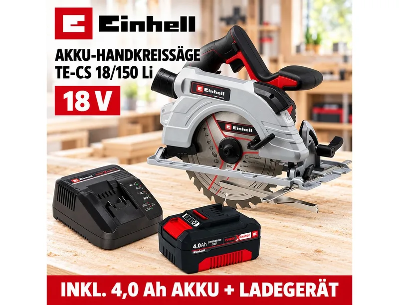 Akku-Handkreissäge Einhell Handkreissäge TE-CS 18/150 Li - 18V mit Akku 4.0 Ah, Ladegerät de Einhell – image du produit 2 sur 4