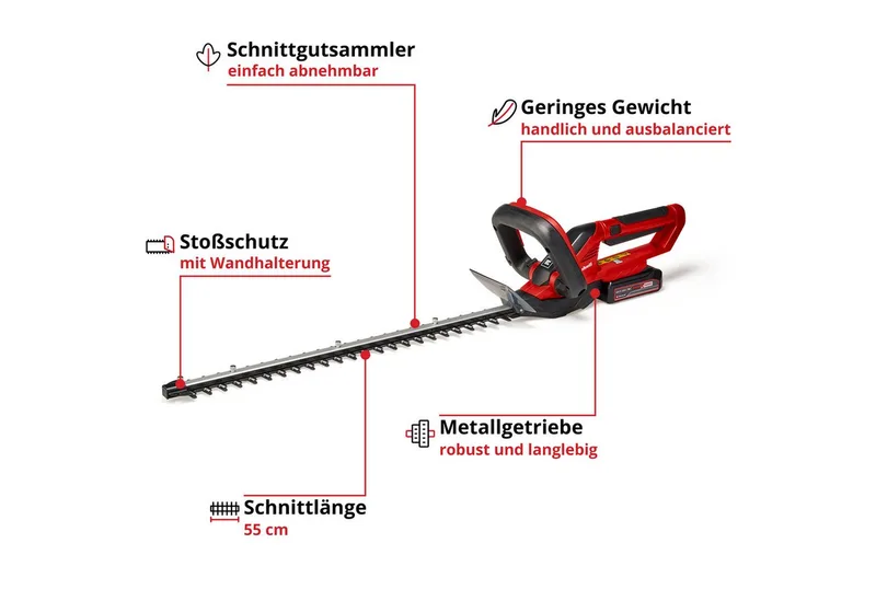 Akku-Heckenschere GC-CH 1855/1 Li Kit, (Set), mit Akku 18V/2,5 Ah und Schnellladegerät de Einhell, Rouge – image du produit 2 sur 5