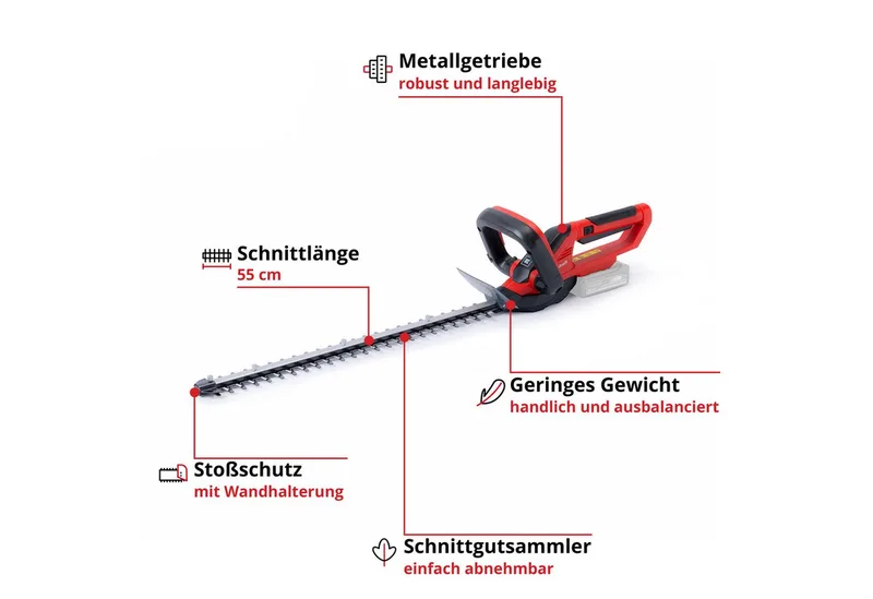Power X-Change GE-CH 1855/1 Li - Solo sans fil Taille-haie sans chargeur, sans batterie Li-Ion 620 mm de Einhell, Rouge – image du produit 3 sur 5