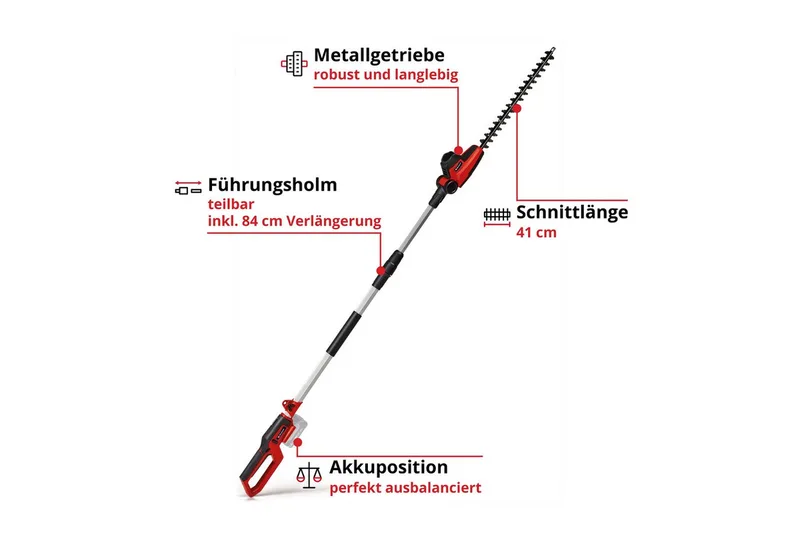 Akku-Heckenschere mit Teleskopstab GC-HH 18/45 Li T, inkl. PXC-Starter-Kit 18V 2,5Ah de Einhell, Rouge – image du produit 3 sur 5