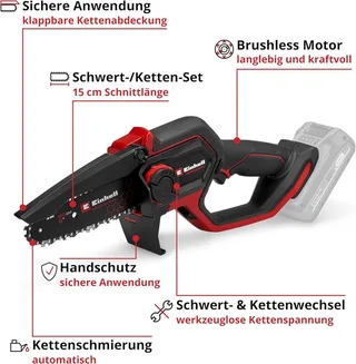 Akku-Kettensäge Ast Kettensäge GP-PS 18/20 Li BL-Solo Automatische Kettenschmierung fra Einhell – produktbillede 3 af 4