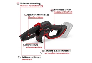 Akku-Kettensäge PROFESSIONAL Akku-Astkettensäge »GP-PS 18/20 Li BL« (1x4,0Ah), 19,2 cm Schwertlänge, Inkl. Akku und Ladegerät fra Einhell, Rød, Sort – produktbillede 2 af 2