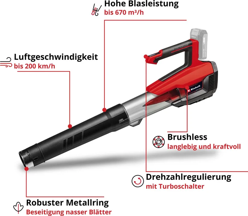 Professional 3433550 GP-LB 18/200 Li GK-Solo sans fil Souffleur sans batterie, sans chargeur de Einhell, Rouge, Noir – image du produit 3 sur 5