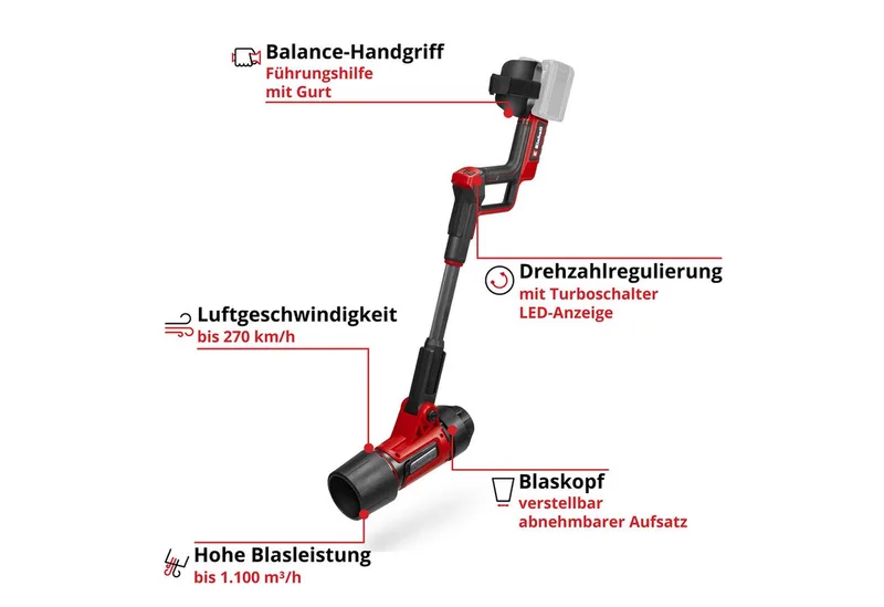 Akku-Laubbläser PROFESSIONAL GP-LB 36/270 Li E (2x4,0 Ah), mit Blasaufsatz, 2x Akku 18V 4,0Ah und 2x Ladegerät PXC Starter Kit C1 von Einhell, Rot, Schwarz – Produktbild 3 von 5