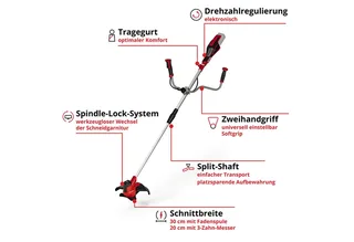 Akku-Motorsense Akku-Sense »AGILLO 18/200« (1x 2,5 Ah), 30 cm Arbeitsbreite Faden, Inkl. Akku und Ladegerät von Einhell, Rot, Schwarz – Produktbild 4 von 5