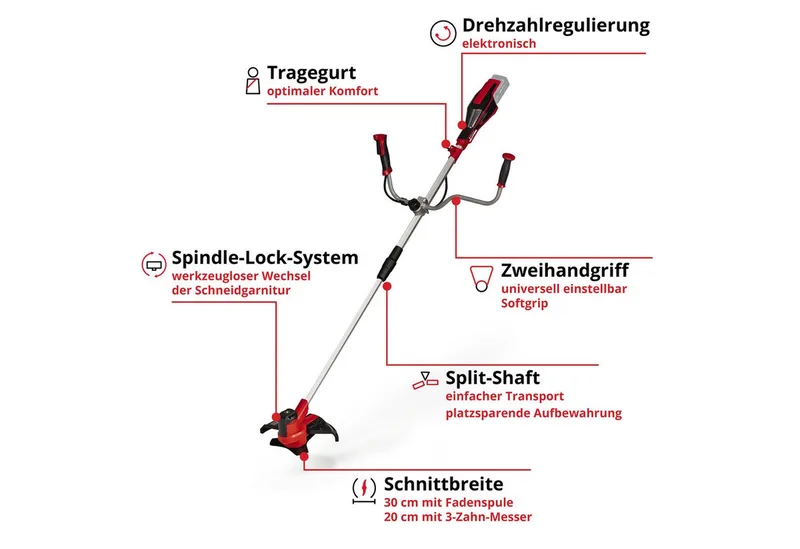 Akku-Motorsense Akku-Sense »AGILLO 18/200« (1x 2,5 Ah), 30 cm Arbeitsbreite Faden, Inkl. Akku und Ladegerät von Einhell, Rot, Schwarz – Produktbild 4 von 5