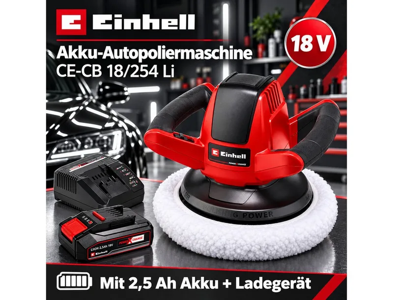 Akku-Poliermaschine 18V Autopoliermaschine CE-CB 18/254 Li + Akku 2.5 Ah + Ladegerät från Einhell – produktbild 2 av 4