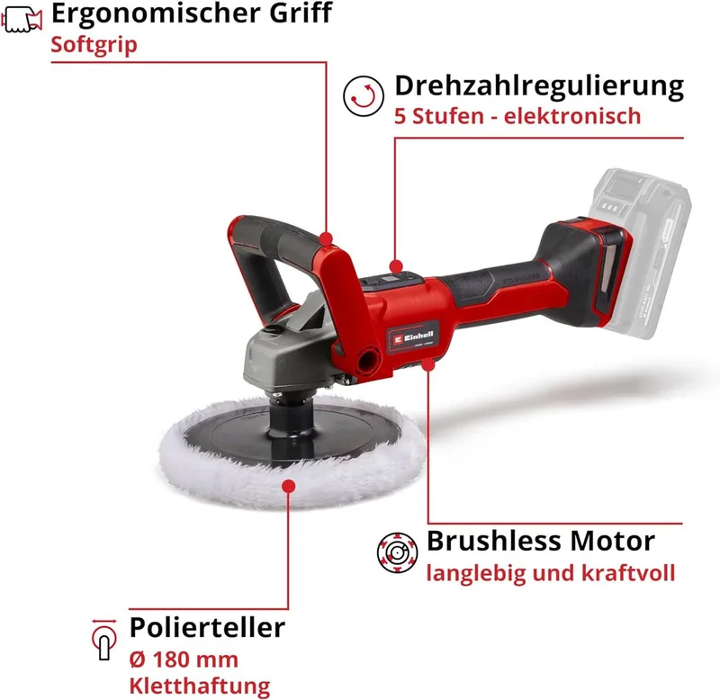 Akku-Poliermaschine Akku-Polier- / Schleifmaschine CE-CP 18/180 Li 18V Drehzahlregulierung de Einhell – image du produit 4 sur 5