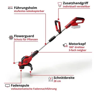 Akku-Rasentrimmer GE-CT 18/28 Li Set Akku Akku-Rasentrimmer inkl. Akku, Einstellbarer, inkl. Akku, Einstellbarer Holm, inkl. Ladegerät, mit Zubehör, Softgrif fra Einhell – produktbillede 2 af 5