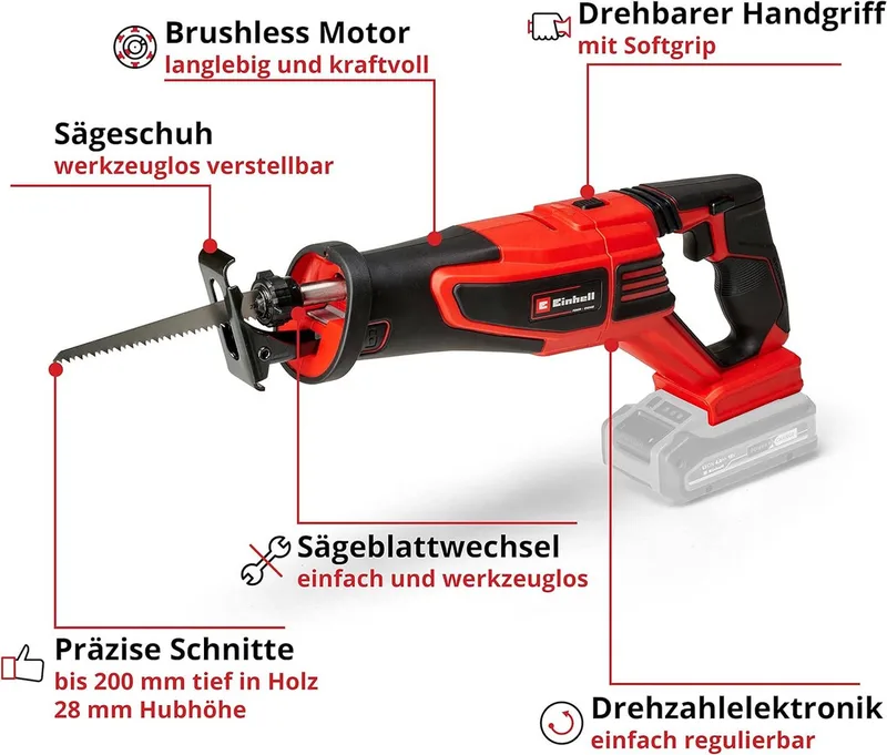 Akku-Säbelsäge Pro Säbelsäge TP-AP 18/28 Li BL- 28 mm Hub 18V Akku 4.0 Ah + SF Koffer von Einhell – Produktbild 3 von 4