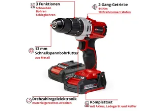Perceuse Te Cd 18 2 de Einhell, Rouge – image du produit 3 sur 5