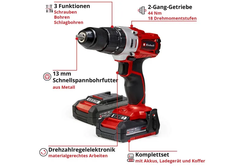 Perceuse Te Cd 18 2 de Einhell, Rouge – image du produit 3 sur 5