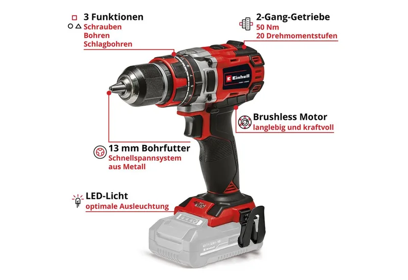 Akku-Schlagbohrschrauber PROFESSIONAL TP-CD 15/50 BL (1x4,0 Ah Plus), Inkl. Akku und Ladegerät by Einhell, Red, Black – product image 3 of 4