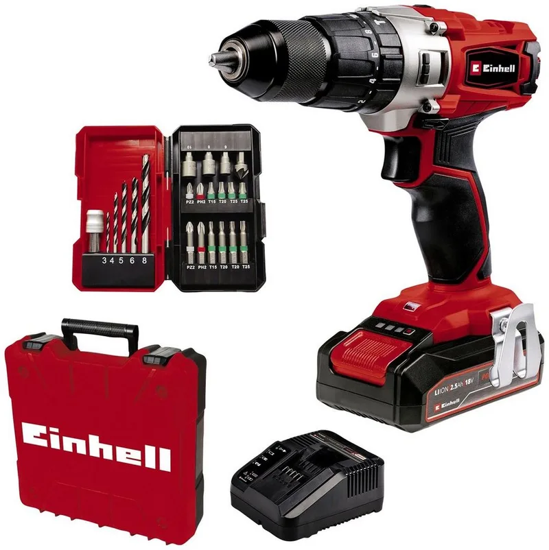 Akku-Schlagbohrschrauber TE-CD 18/2 Li-i +22 (1x2,5 Ah), max. 1250 U/min, inklusive Koffer, Akku und Ladegerät by Einhell, Red – product image 1 of 5