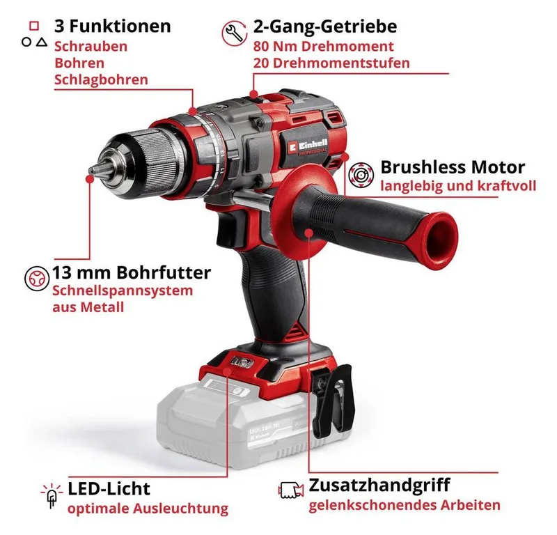 Akku-Schrauber TP-CD 18/80 Li-i Set Akku-Schlagbohrschrauber 4 Ah Li-Ion inkl. Akku, inkl. Akku, inkl. Ladegerät, inkl. Koffer de Einhell – image du produit 3 sur 5