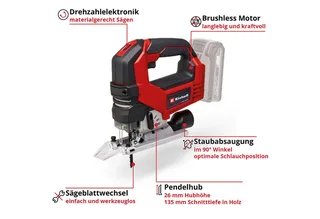 Akku-Stichsäge Professional Akku-Stichsäge TP-JS 18/135 Li BL - Solo, Packung, 2-St. van Einhell, Rood – productafbeelding 3 van 4