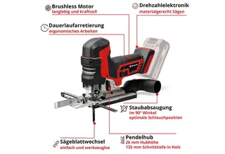 Akku-Stichsäge TP-JST 18/135, Set, 8-St., Einhell Professional, ohne Akku und Ladegerät by Einhell, Red, Black – product image 3 of 4