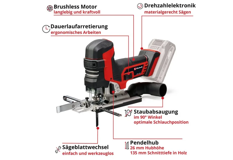 Akku-Stichsäge TP-JST 18/135, Set, 8-St., Einhell Professional, ohne Akku und Ladegerät by Einhell, Red, Black – product image 3 of 4
