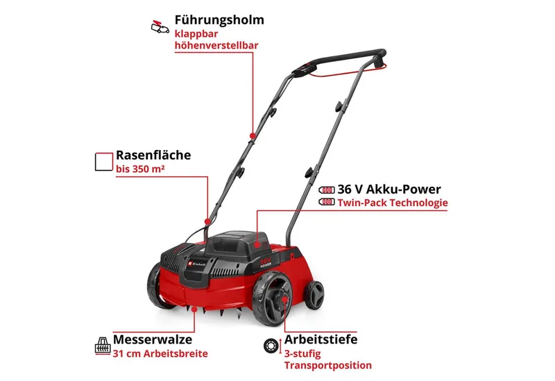 Akku-Vertikutierer GC-SC 36/31 Li-Solo, 31 cm Arbeitsbreite, ohne Akku und Ladegerät by Einhell – product image 3 of 5