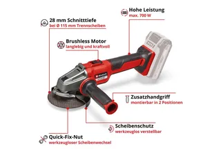 Akku-Winkelschleifer AXXIO 18/115 Q, (1 tlg), ohne Akku und Ladegerät de Einhell, Rouge, Noir – image du produit 3 sur 4