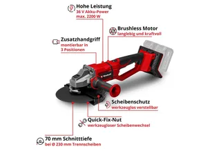 Akku-Winkelschleifer AXXIO 36/230 Q, Power X-Change, ohne Akku und Ladegerät von Einhell, Rot, Schwarz – Produktbild 3 von 5