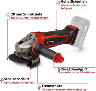 Akku-Winkelschleifer TE-AG 18/115-2 Li - Solo, ohne Akku und Ladegerät von Einhell, Rot – Produktbild 3 von 5