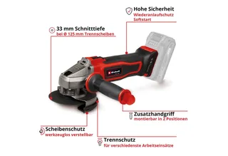 Akku-Winkelschleifer TE-AG 18/125-2 Li (1x4,0Ah), Inkl. Akku und Ladegerät fra Einhell, Rød, Sort – produktbillede 2 af 2