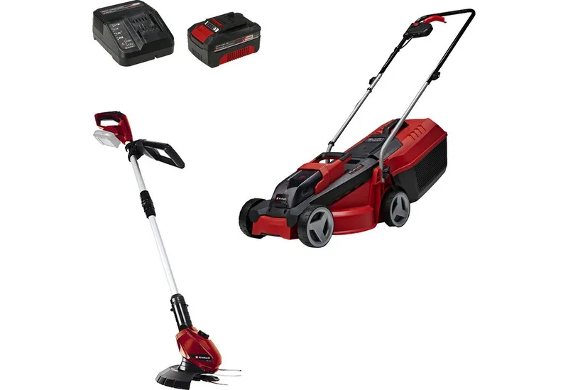 Akkurasenmäher EINHELL Power X-Change Akku-Rasenmäher-Set GE-CM, 30 cm Schnittbreite, (Li-Ionen Akku 4,0Ah) van Einhell, Rood – productafbeelding