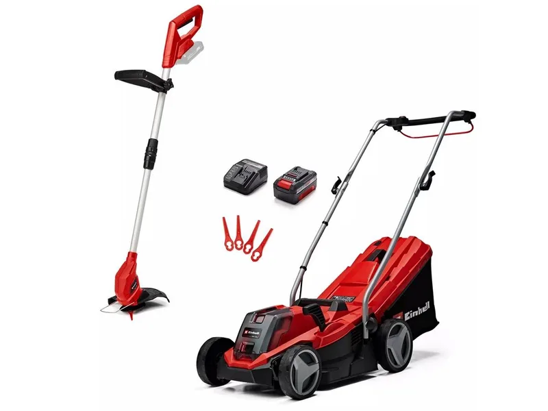 Akkurasenmäher Rasentrimmer Gartengeräte-Set GE-CM 18/33 Li, 33 cm Schnittbreite, Set aus Akku-Rasenmäher und Akku-Rasentrimmer de Einhell, Rouge – image du produit 1 sur 5