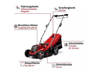Akkurasenmäher Rasentrimmer Gartengeräte-Set GE-CM 18/33 Li, 33 cm Schnittbreite, Set aus Akku-Rasenmäher und Akku-Rasentrimmer de Einhell, Rouge – image du produit 2 sur 5