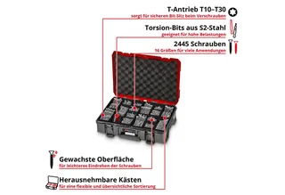 Bit-Set, 2445-St., E-CASE Schraubenset 2445-tlg. (2.445 Schrauben, 10 Torsion-Bits, T-Ant by Einhell – product image 2 of 5