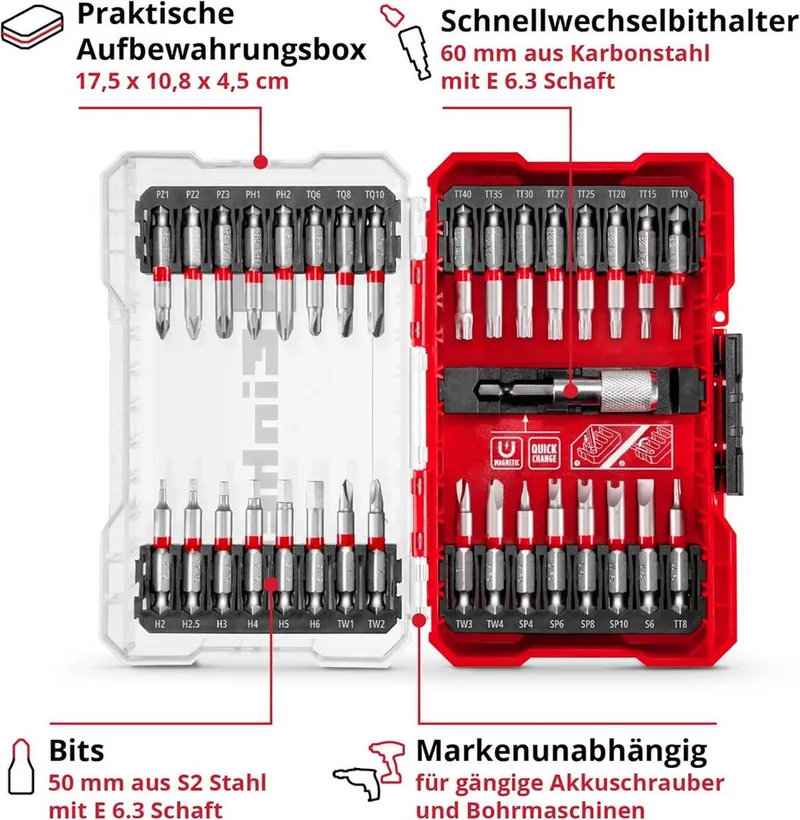 Bit-Set Einhell M-CASE 33-tlg. Bit-Set (für Akkuschrauber und Bohrmaschinen mi, 33-St., Einhell M-CASE 33-tlg. Bit-Set (für Akkuschrauber und Bohrmaschinen mi von Einhell – Produktbild 3 von 4