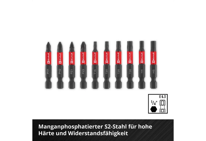 Bit-Set Original Einhell Impact-Bit-Set 10-tlg. (50-mm-Bits PH/PZ/T/H, S2-Stah, 10-St., Original Einhell Impact-Bit-Set 10-tlg. (50-mm-Bits PH/PZ/T/H, S2-Stah de Einhell – image du produit 4 sur 5