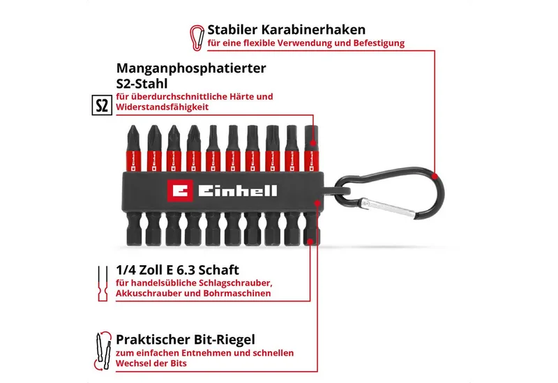 Bit-Set Original Einhell Impact-Bit-Set 10-tlg. (50-mm-Bits PH/PZ/T/H, S2-Stah, 10-St., Original Einhell Impact-Bit-Set 10-tlg. (50-mm-Bits PH/PZ/T/H, S2-Stah de Einhell – image du produit 2 sur 5